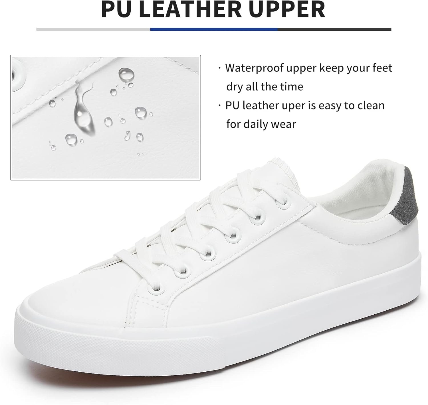 Men’s White Tennis Shoes Low Top Sneakers PU Leather Casual Shoe for Men’s - Image 2
