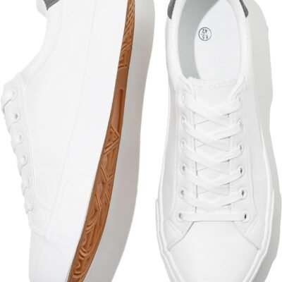 Men’s White Tennis Shoes Low Top  Sneakers PU Leather Casual Shoe for Men’s